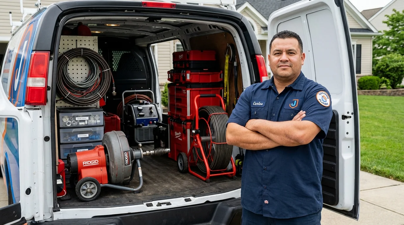 Professional drain cleaning equipment and Johns Plumbing LLC plumber in Frankenmuth
