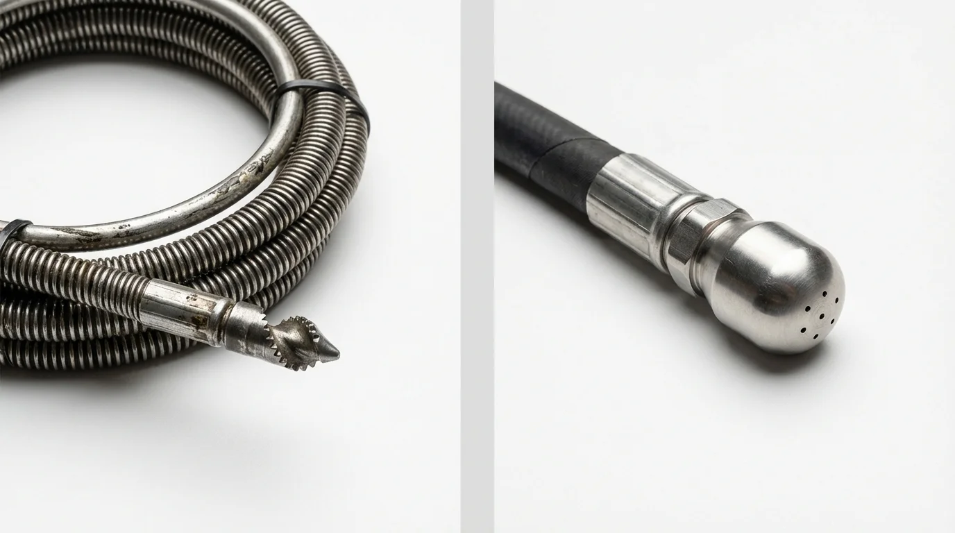 Drain snake cable and hydro jetting nozzle used for drain cleaning in Frankenmuth, MI