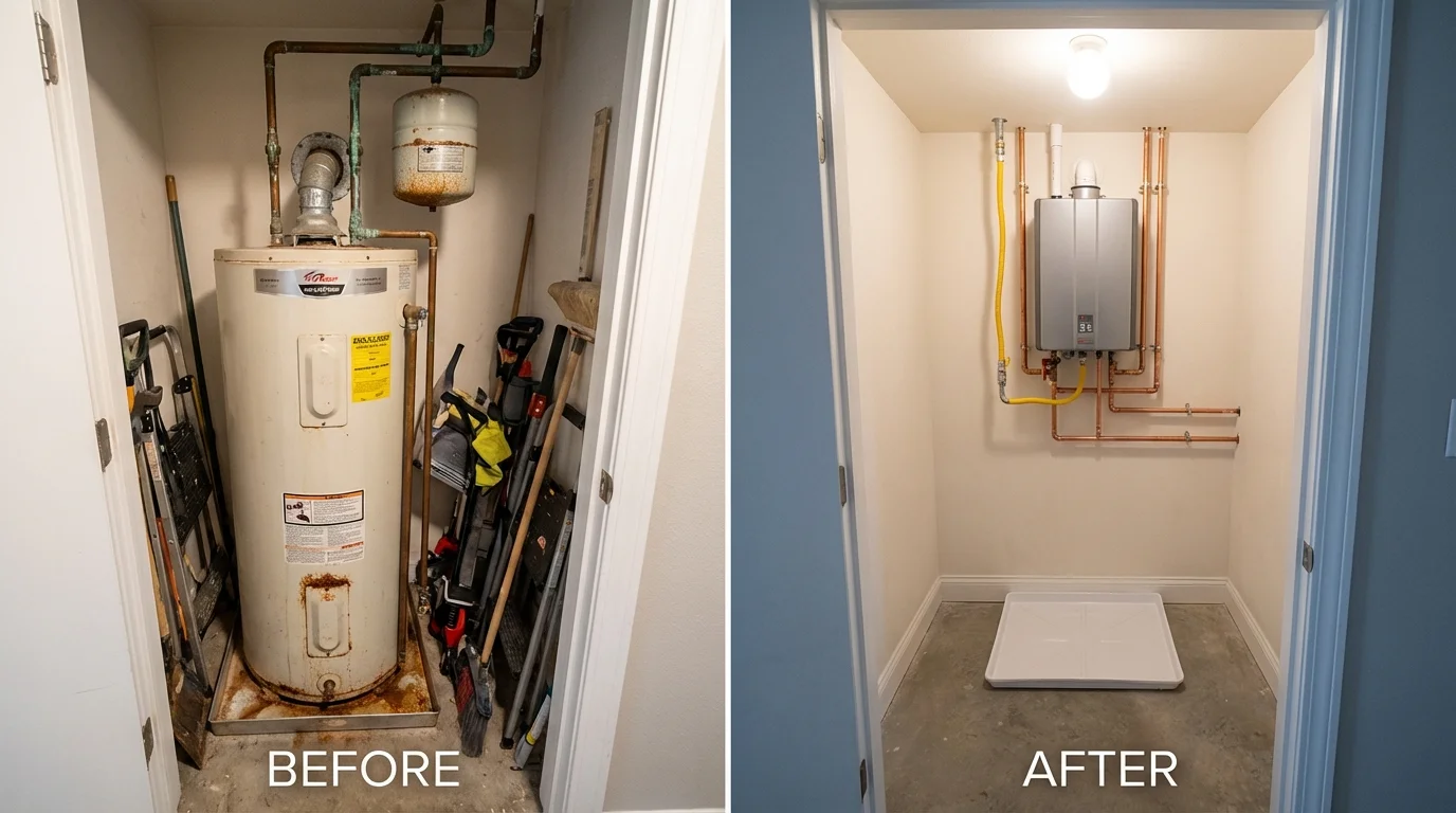 Tank water heater versus wall-mounted tankless unit comparison for Frankenmuth, MI homeowners