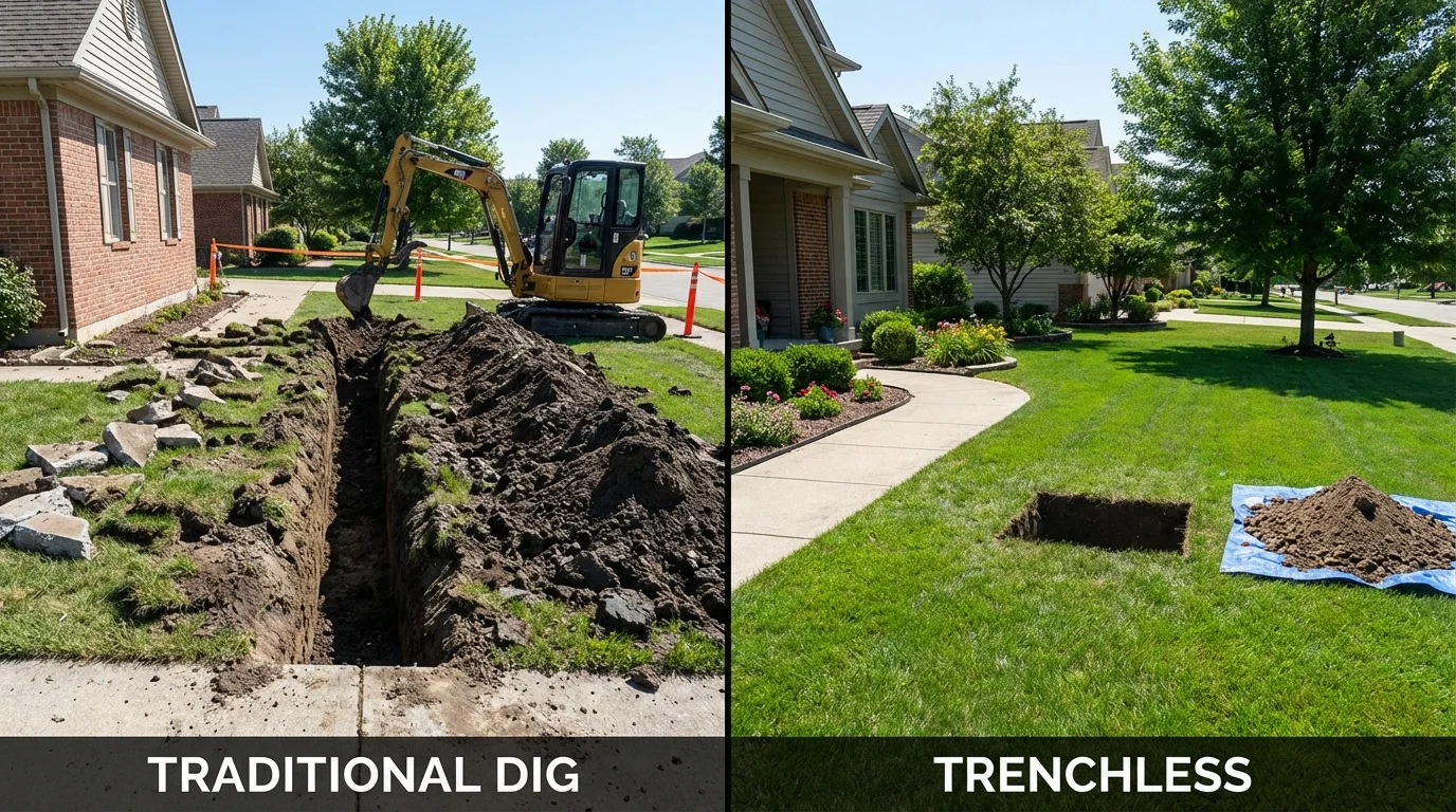 Trenchless sewer repair with minimal yard damage versus traditional excavation in Frankenmuth, MI